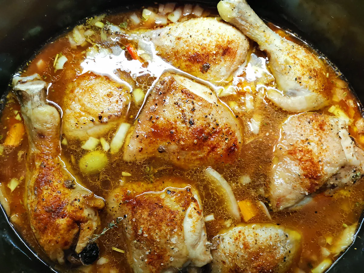 Rustic chicken casserole with green olives recipe