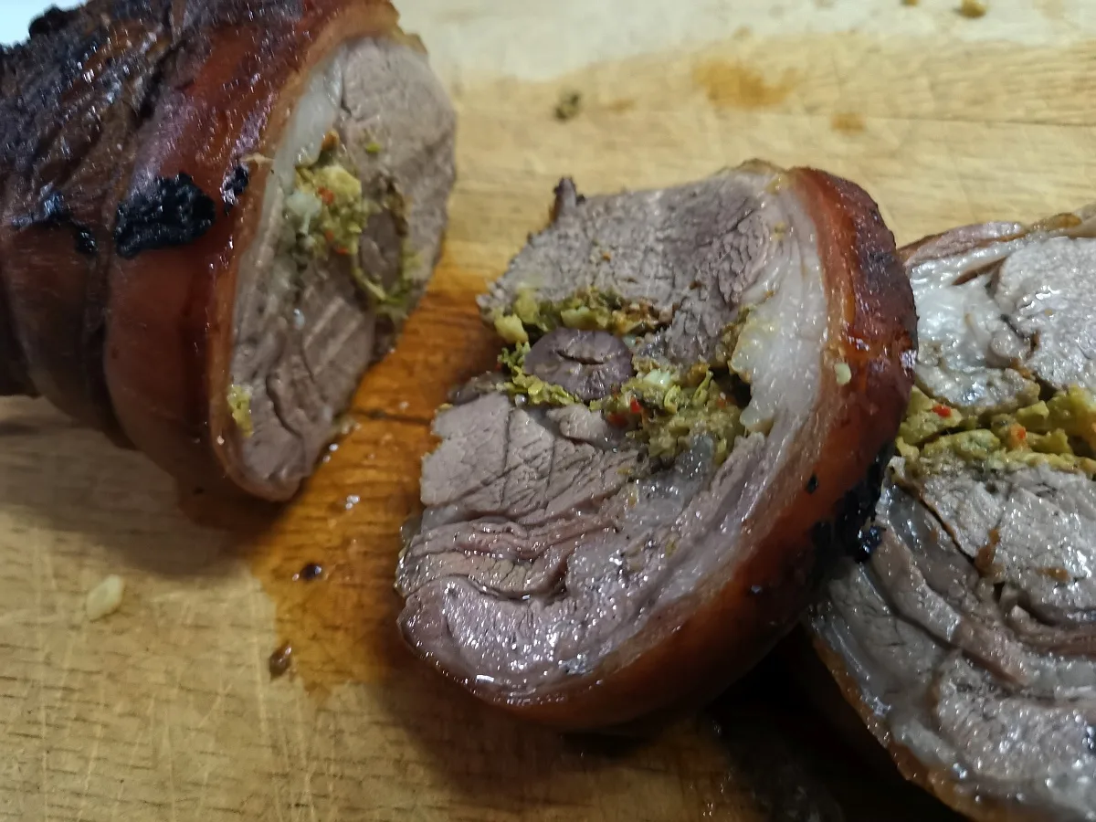 Olive stuffed lamb loin