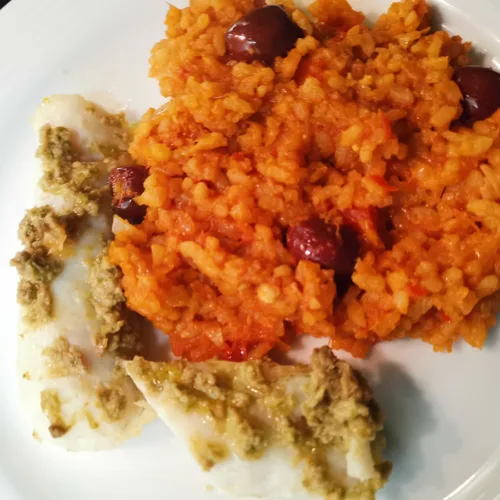 Olive risotto fish medallions
